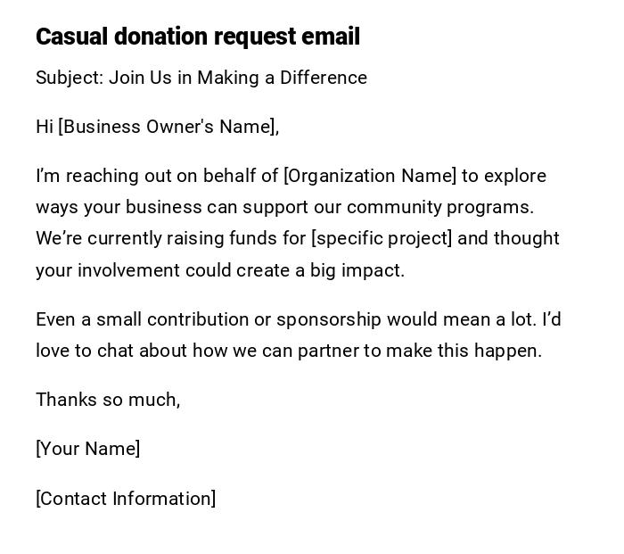 Casual donation request email Casual donation request email