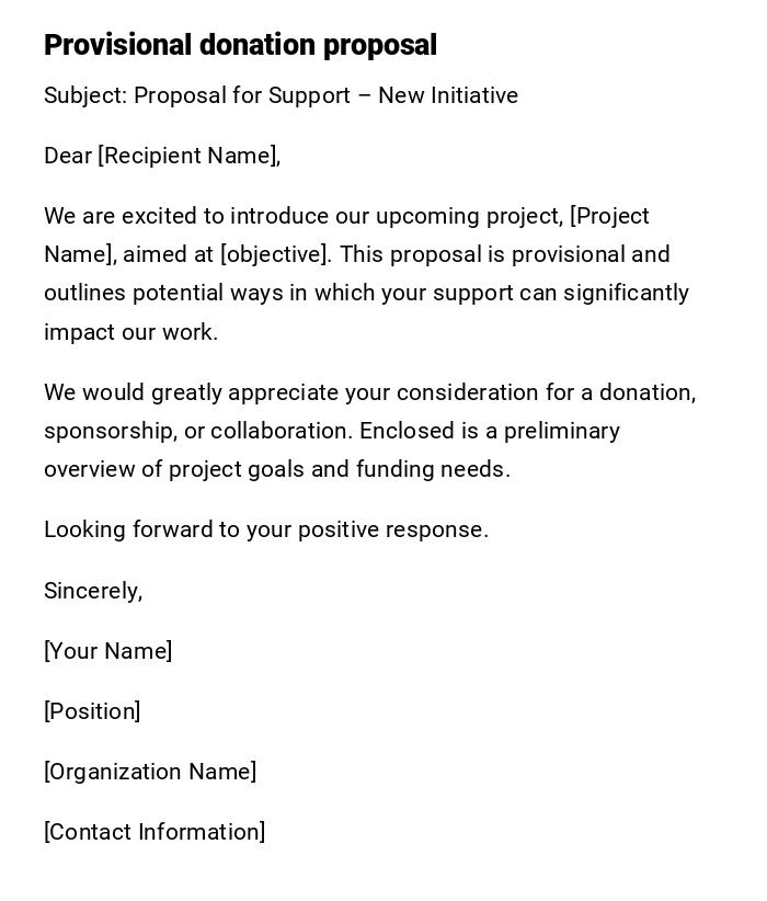 Provisional donation proposal Provisional donation proposal