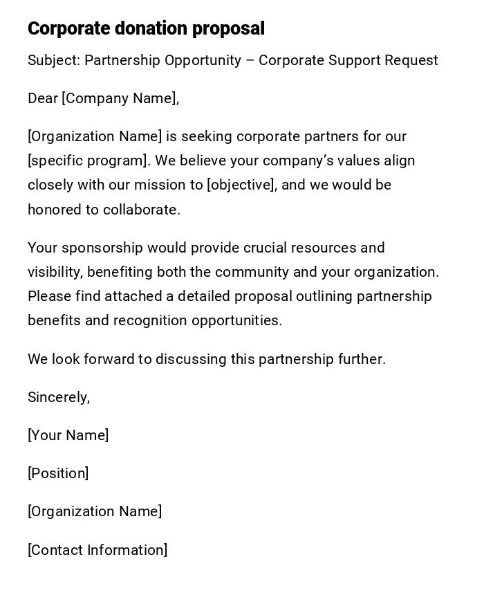 Corporate donation proposal Corporate donation proposal
