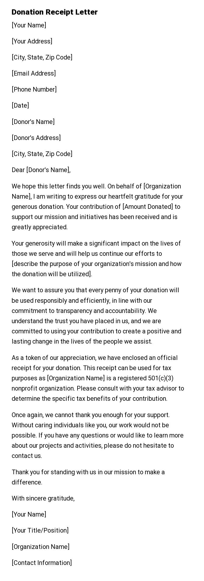 Donation Receipt Letter