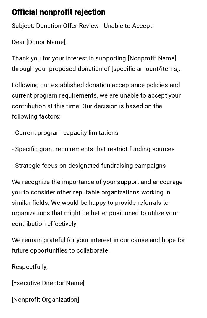 Official nonprofit rejection Official nonprofit rejection