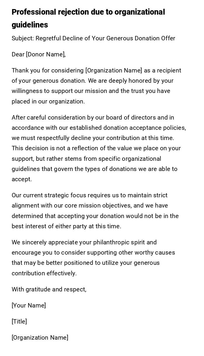 Professional rejection due to organizational guidelines Professional rejection due to organizational guidelines