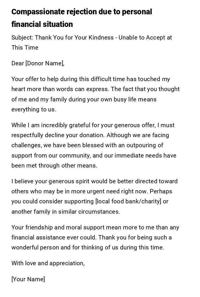 Compassionate rejection due to personal financial situation Compassionate rejection due to personal financial situation