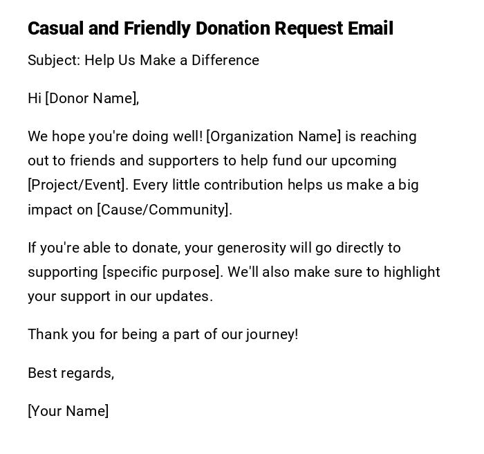 Casual and Friendly Donation Request Email Casual and Friendly Donation Request Email