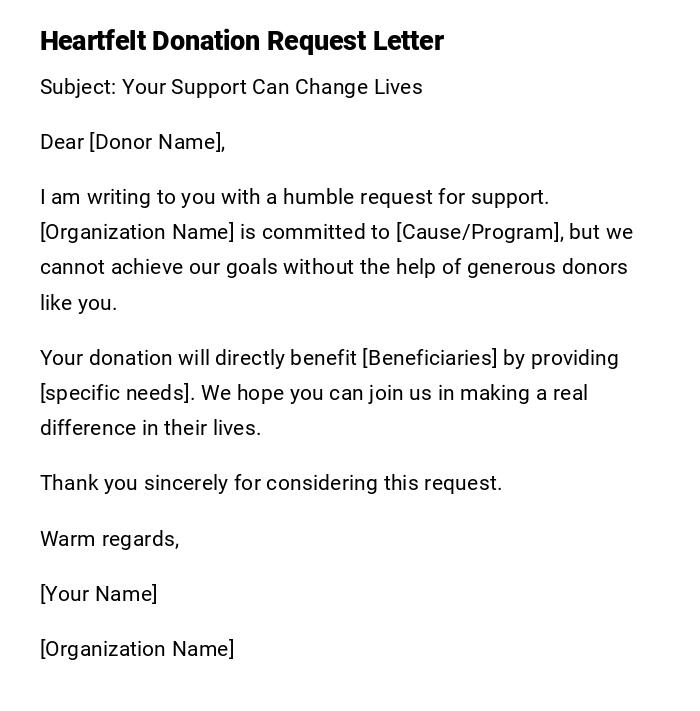 Heartfelt Donation Request Letter Heartfelt Donation Request Letter