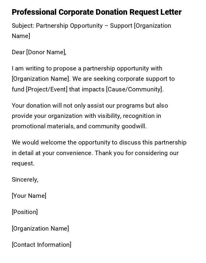 Professional Corporate Donation Request Letter Professional Corporate Donation Request Letter