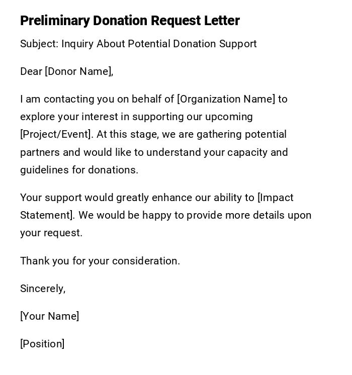 Preliminary Donation Request Letter Preliminary Donation Request Letter