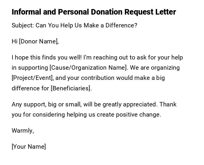 Informal and Personal Donation Request Letter Informal and Personal Donation Request Letter