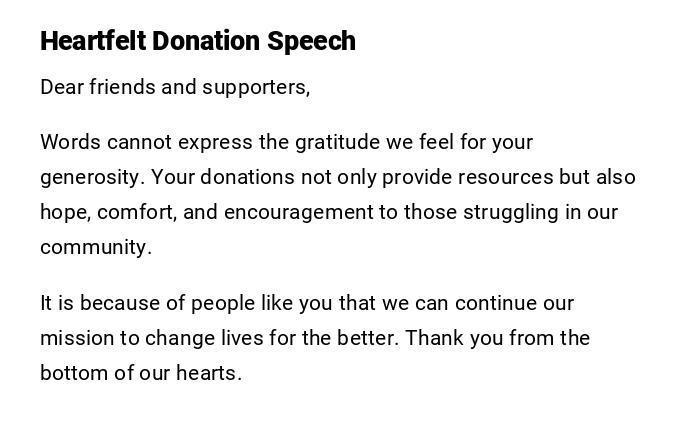 Heartfelt Donation Speech