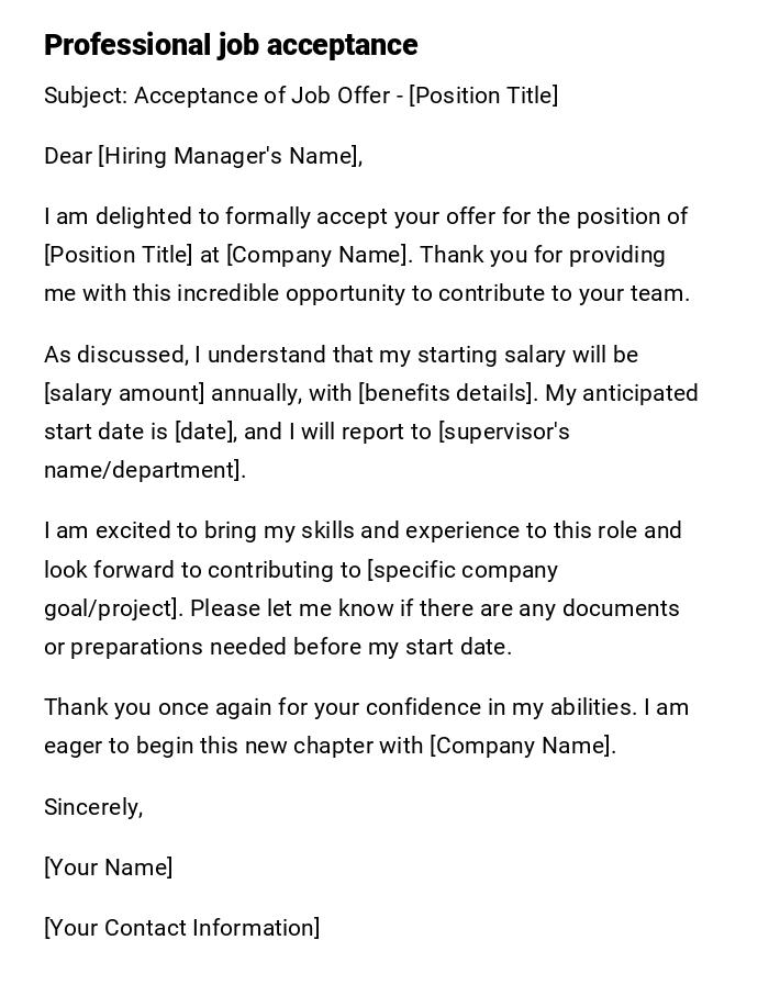 Professional job acceptance Professional job acceptance