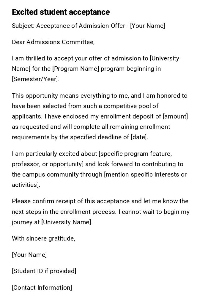 Excited student acceptance Excited student acceptance