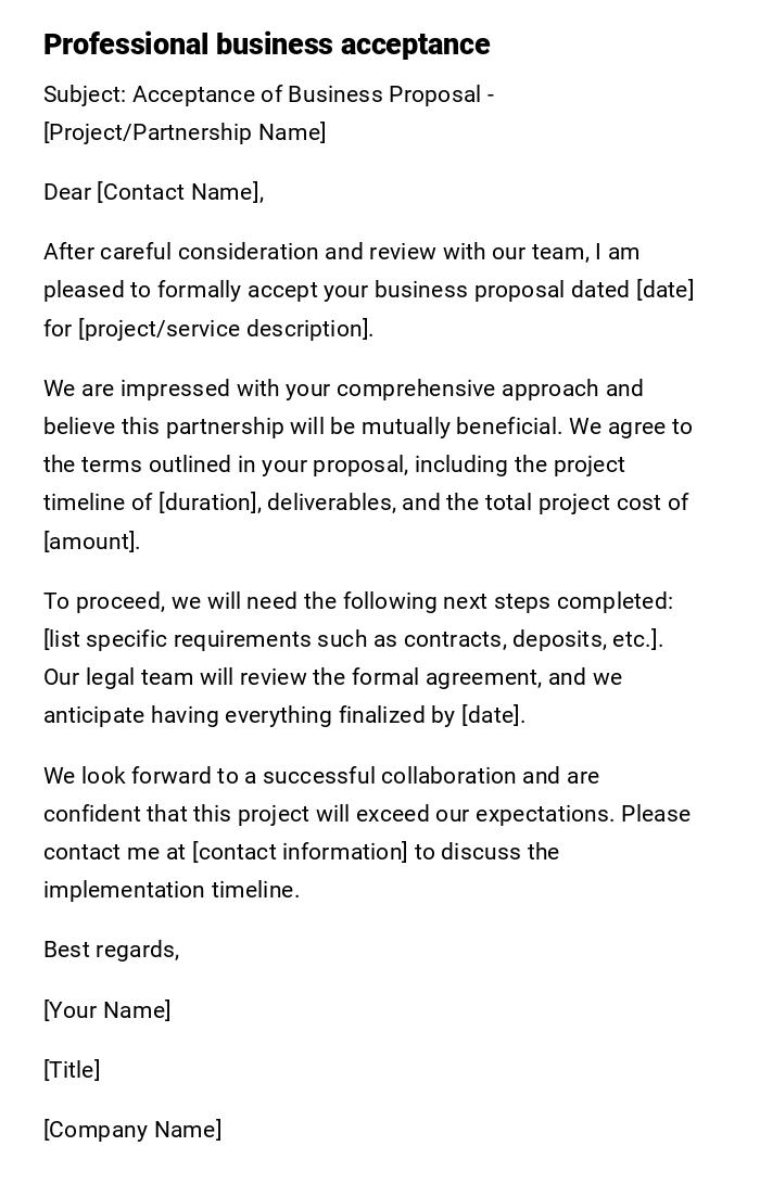 Professional business acceptance Professional business acceptance