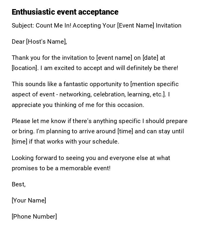 Enthusiastic event acceptance Enthusiastic event acceptance
