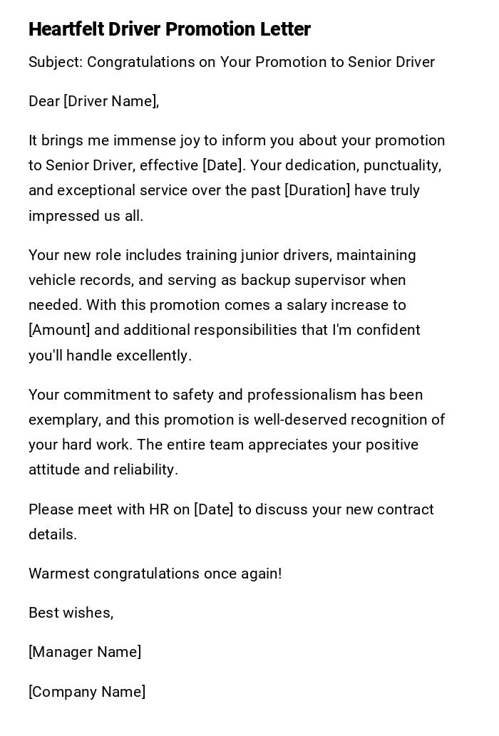 Heartfelt Driver Promotion Letter Heartfelt Driver Promotion Letter