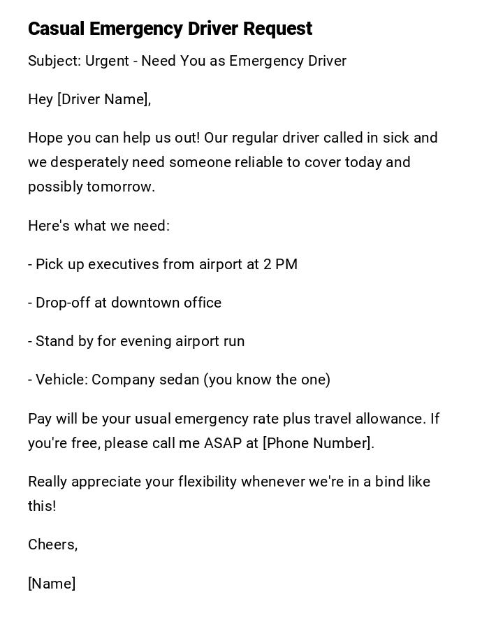 Casual Emergency Driver Request Casual Emergency Driver Request