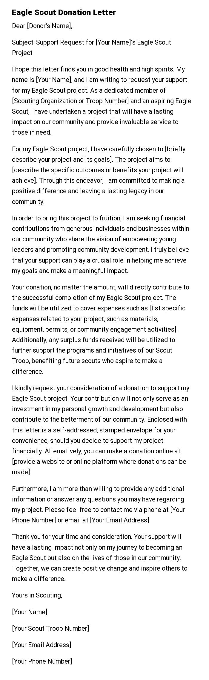 Eagle Scout Donation Letter