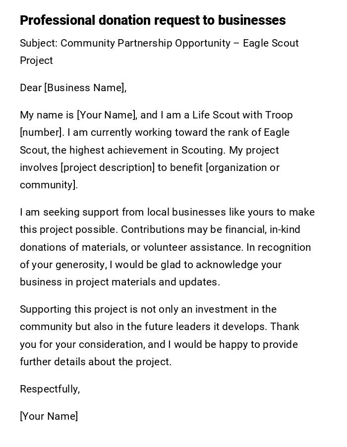 Professional donation request to businesses Professional donation request to businesses