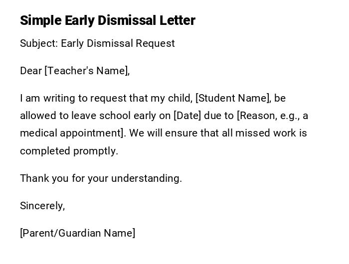 Simple Early Dismissal Letter