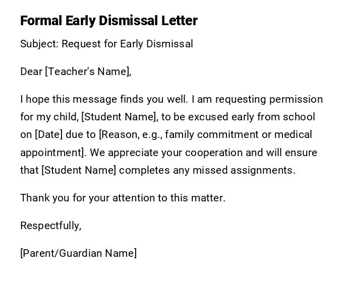 Formal Early Dismissal Letter