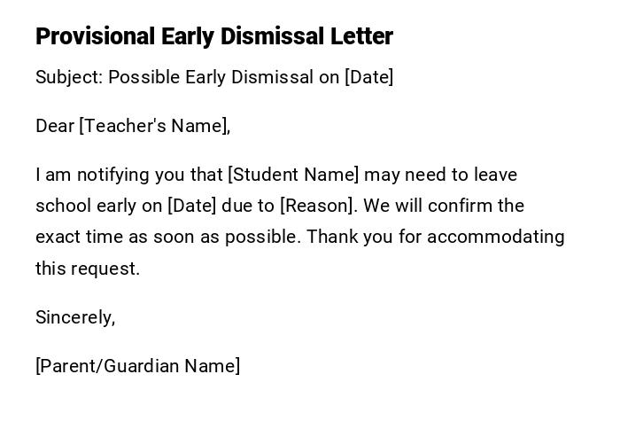 Provisional Early Dismissal Letter