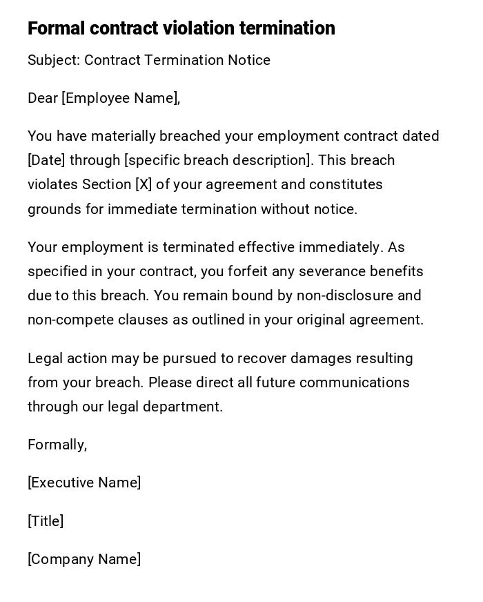 Formal contract violation termination Formal contract violation termination