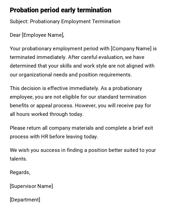 Probation period early termination Probation period early termination