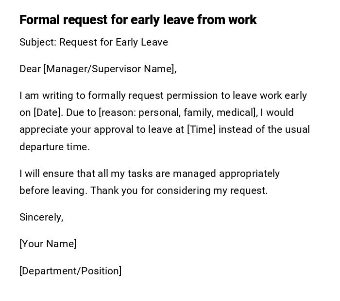 Formal request for early leave from work Formal request for early leave from work