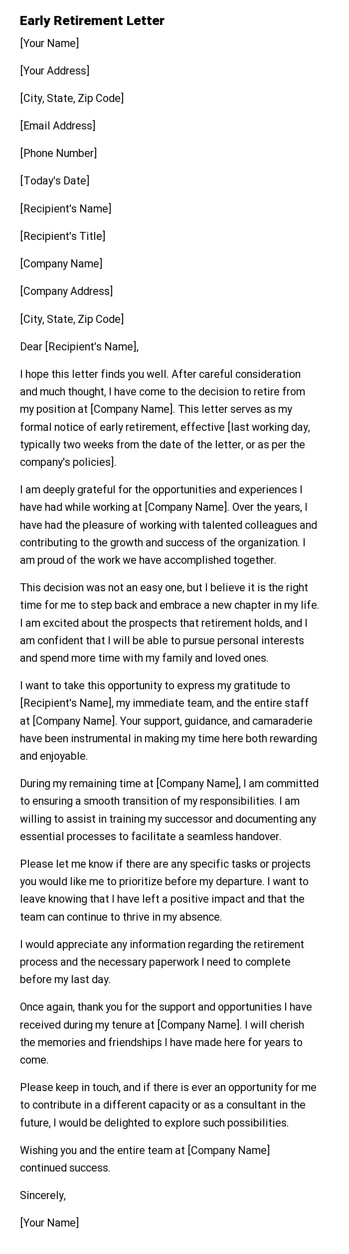 Early Retirement Letter