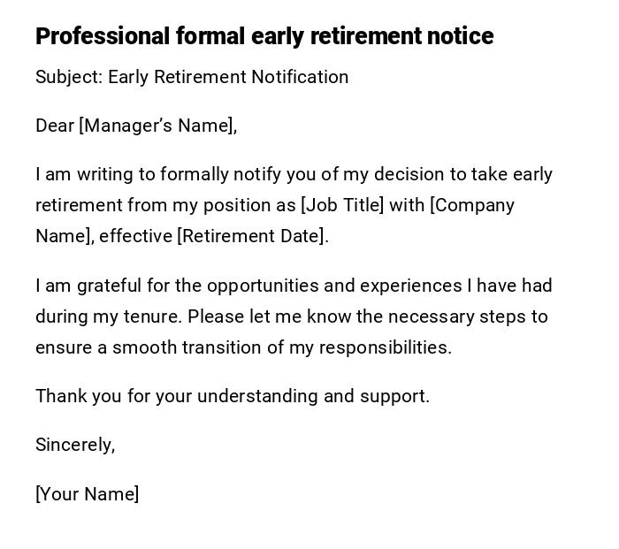 Professional formal early retirement notice Professional formal early retirement notice