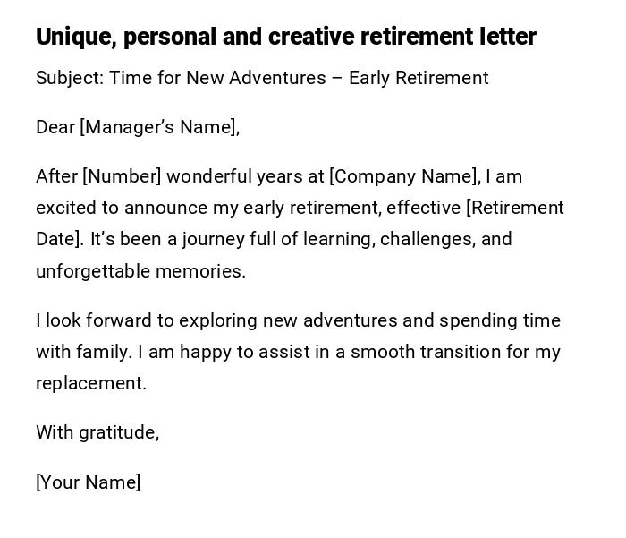 Unique, personal and creative retirement letter Unique, personal and creative retirement letter