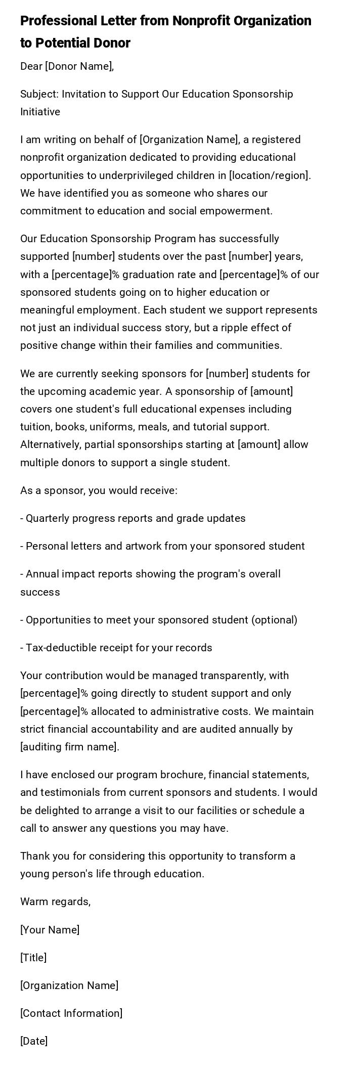 Professional Letter from Nonprofit Organization to Potential Donor Professional Letter from Nonprofit Organization to Potential Donor