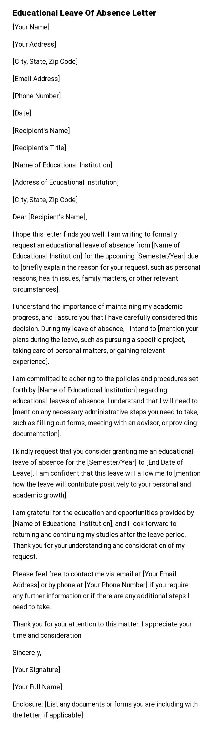 Educational Leave Of Absence Letter