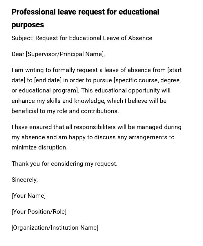 Professional leave request for educational purposes Professional leave request for educational purposes