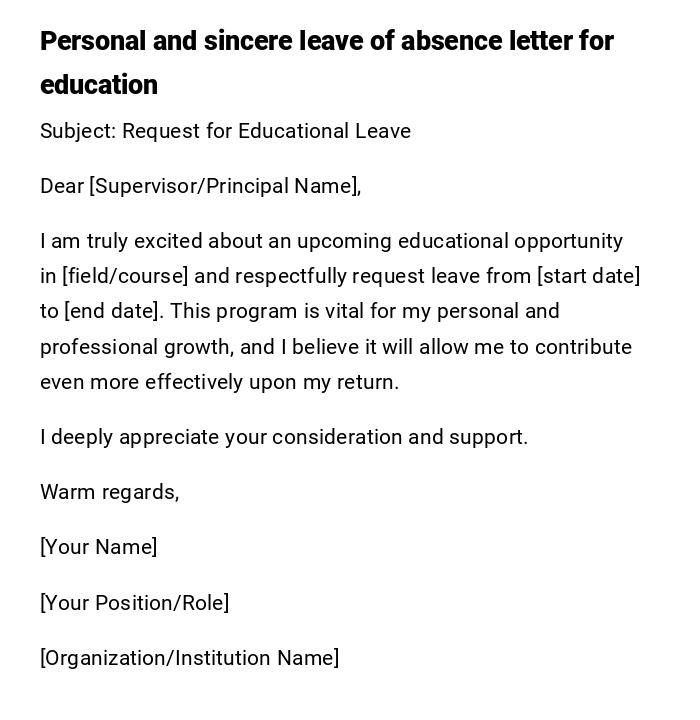 Personal and sincere leave of absence letter for education Personal and sincere leave of absence letter for education