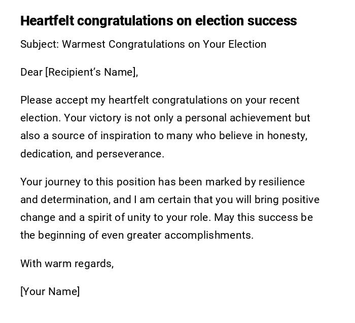 Heartfelt congratulations on election success Heartfelt congratulations on election success