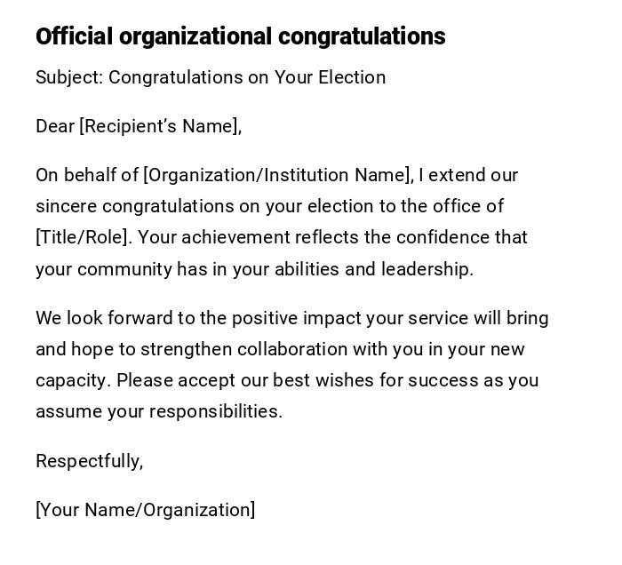 Official organizational congratulations Official organizational congratulations