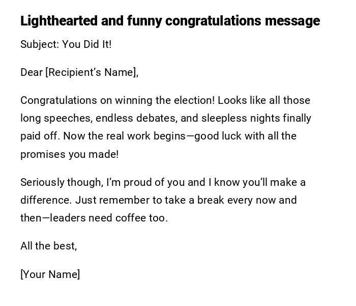 Lighthearted and funny congratulations message Lighthearted and funny congratulations message