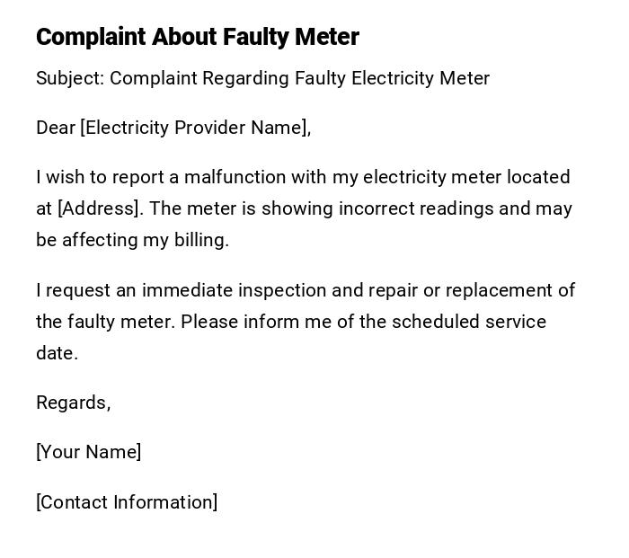 Complaint About Faulty Meter