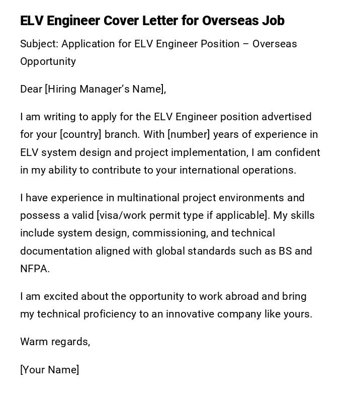 ELV Engineer Cover Letter for Overseas Job ELV Engineer Cover Letter for Overseas Job