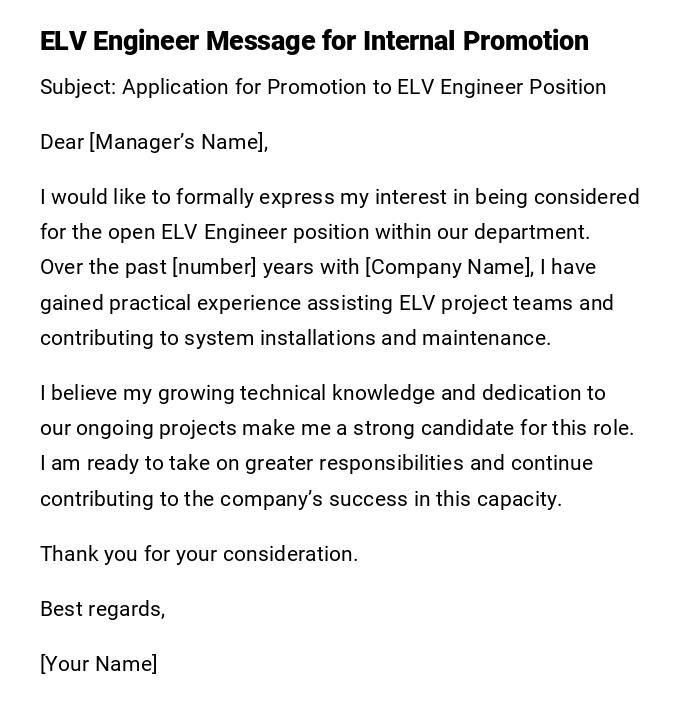 ELV Engineer Message for Internal Promotion ELV Engineer Message for Internal Promotion