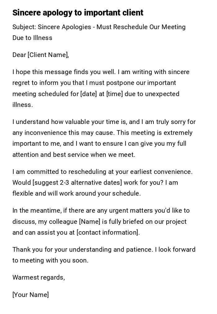 Sincere apology to important client Sincere apology to important client