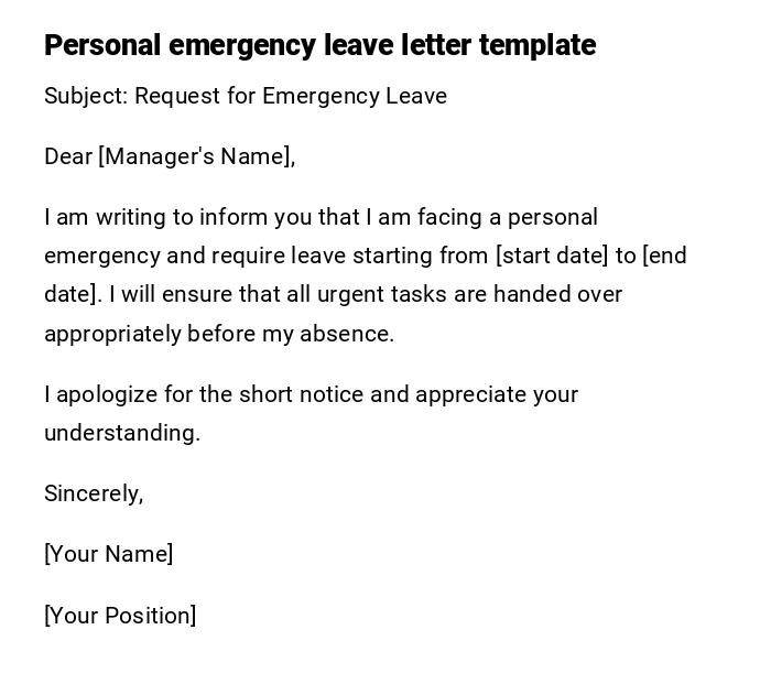 Personal emergency leave letter template Personal emergency leave letter template