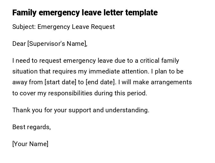 Family emergency leave letter template Family emergency leave letter template