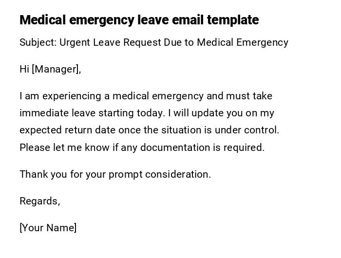 Medical emergency leave email template Medical emergency leave email template