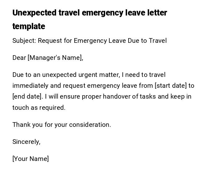 Unexpected travel emergency leave letter template Unexpected travel emergency leave letter template