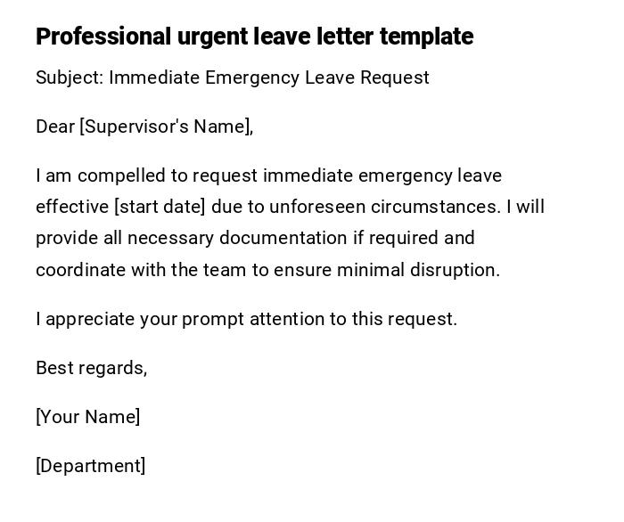 Professional urgent leave letter template Professional urgent leave letter template
