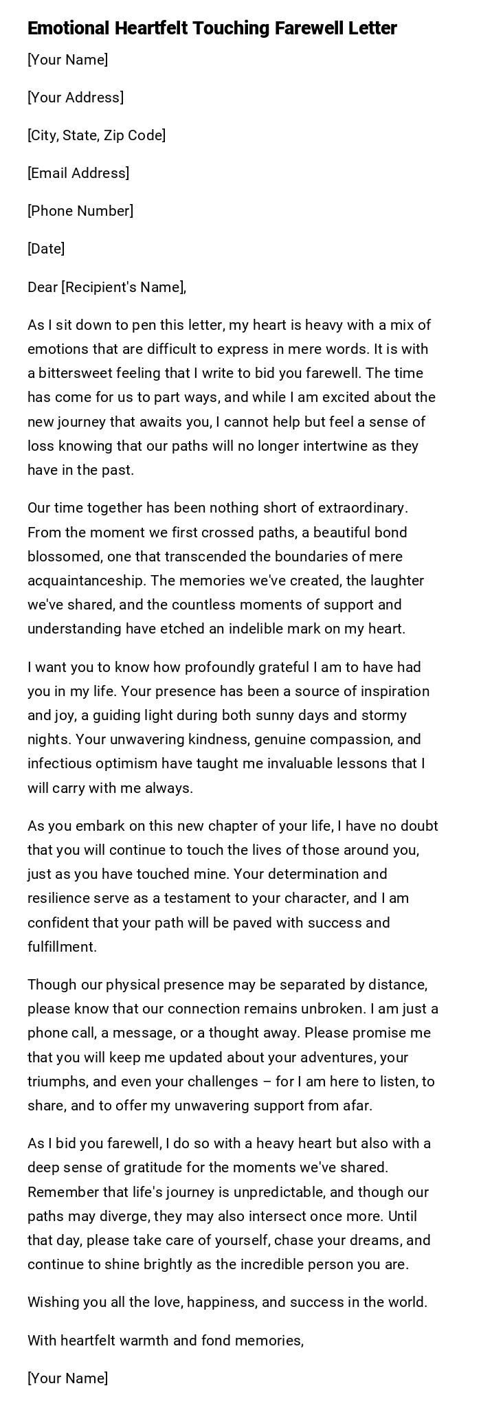 Emotional Heartfelt Touching Farewell Letter