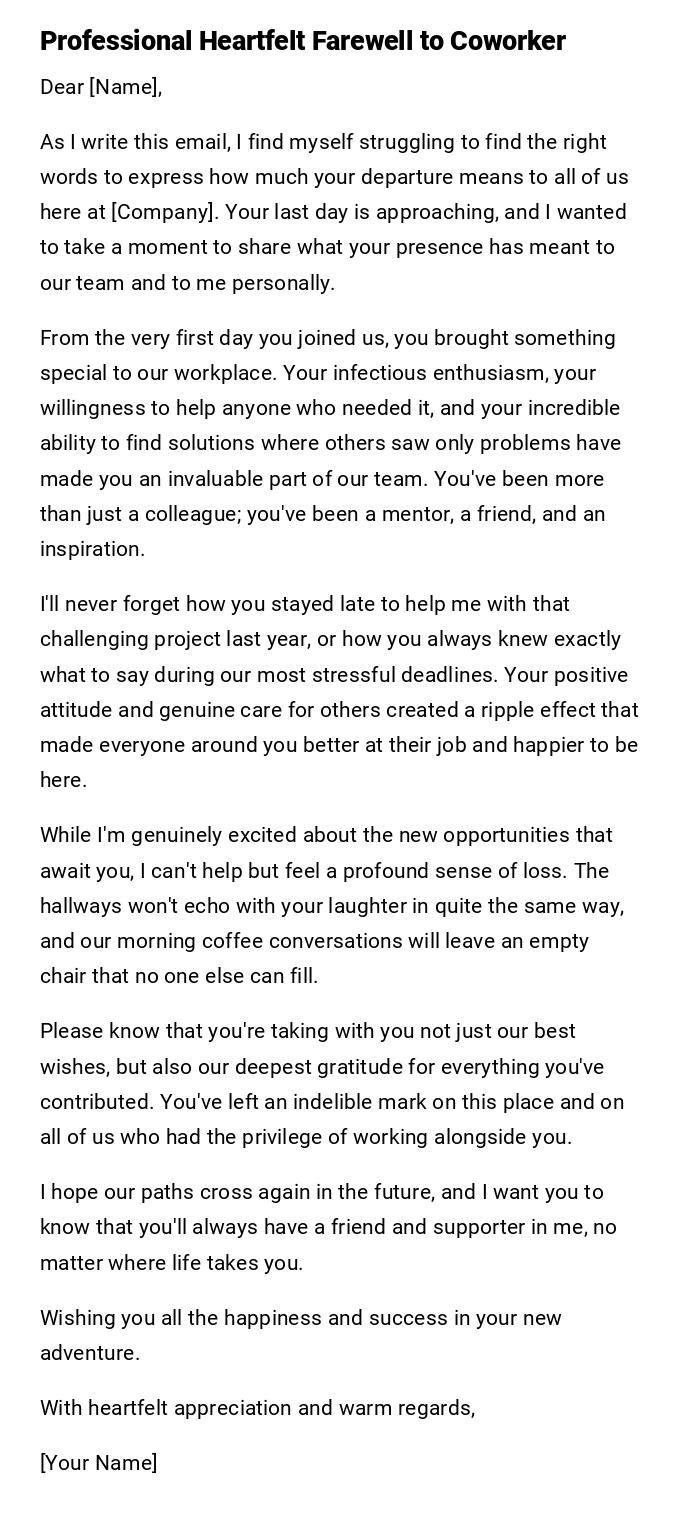 Professional Heartfelt Farewell to Coworker Professional Heartfelt Farewell to Coworker
