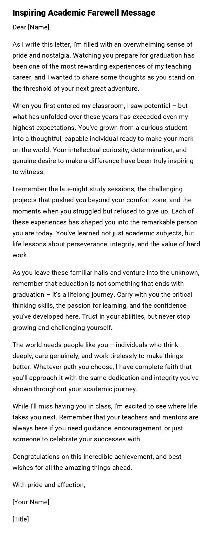 Inspiring Academic Farewell Message Inspiring Academic Farewell Message