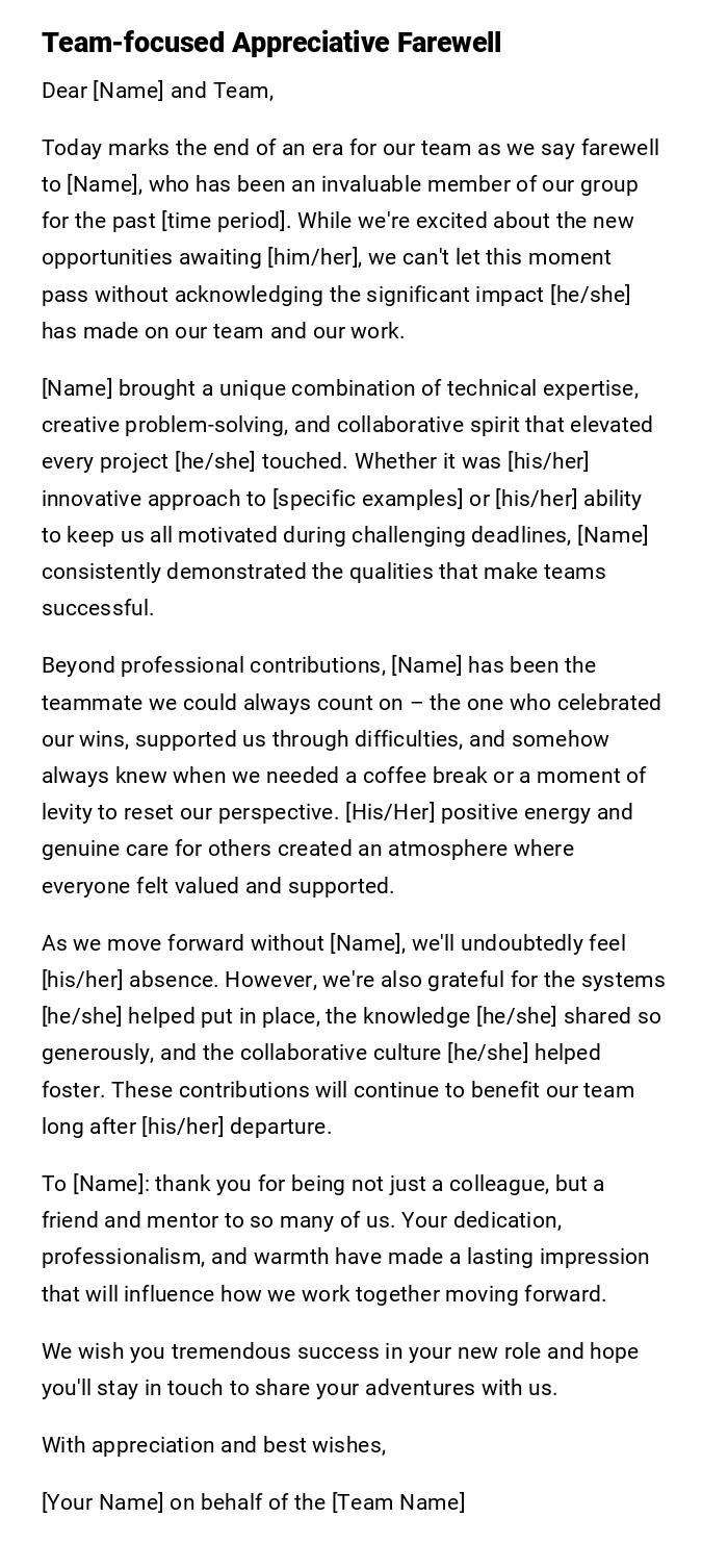 Team-focused Appreciative Farewell Team-focused Appreciative Farewell